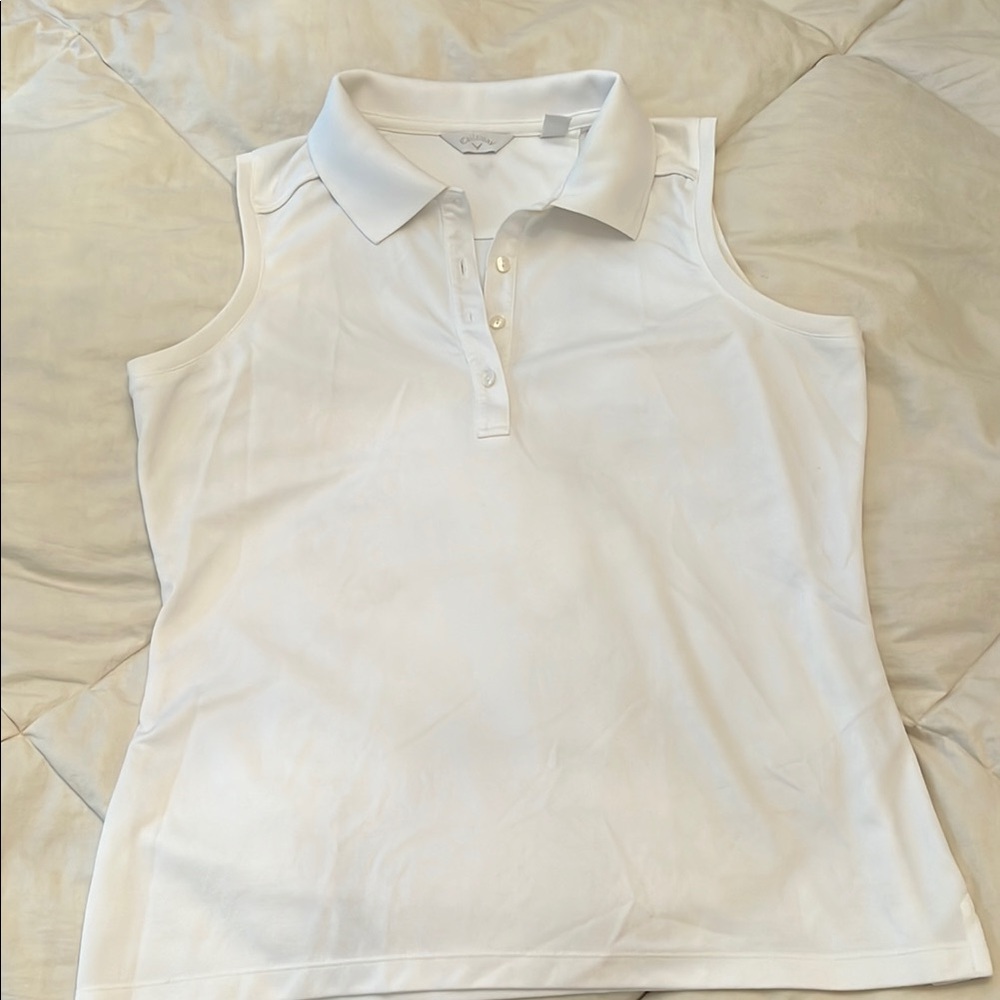 Callaway White Sleeveless Fitted Polo Tank Top